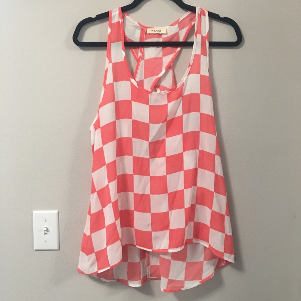 I.JOAH Pink and White Geometric Square Pattern Top